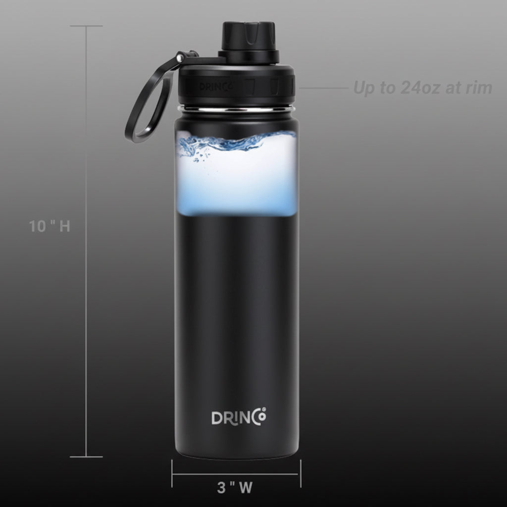 DRINCO® 22oz Stainless Steel Sport Water Bottle - Black