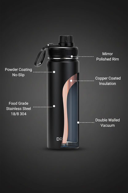 DRINCO® 22oz Stainless Steel Sport Water Bottle - Black